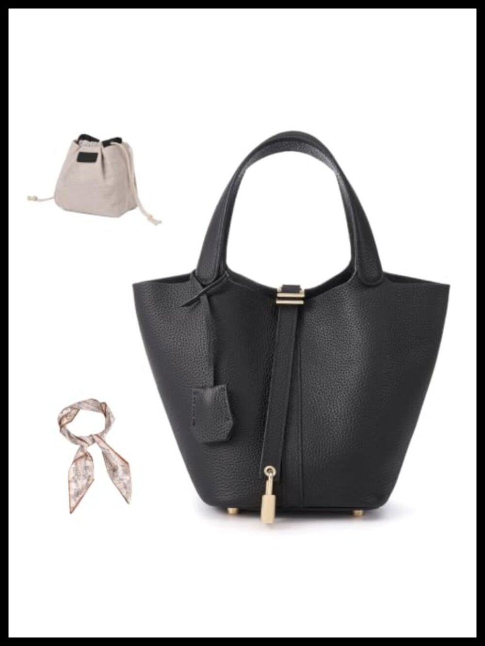 Genuine Leather Bucket Bag Top Handle Satchel Handbag Lock Design